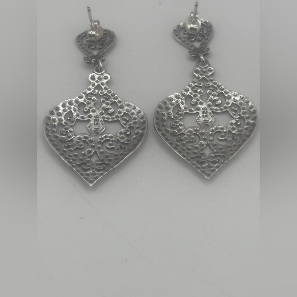 Filigree Diamond Cut Vintage 925 Earrings - Picture 5 of 6